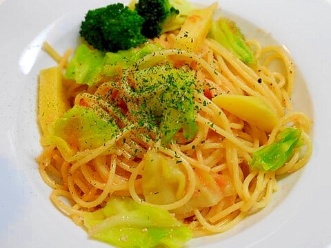 時短で簡単！キャベツと明太子とじゃがいものパスタ